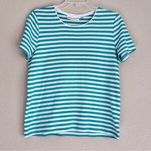 Rebecca Malone Casual Teal and White Striped Women’s short sleeve top S